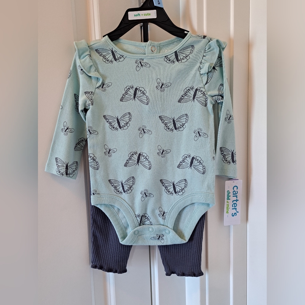 Brand New Carter's Butterfly Print Baby Bodysuit and Pants Set